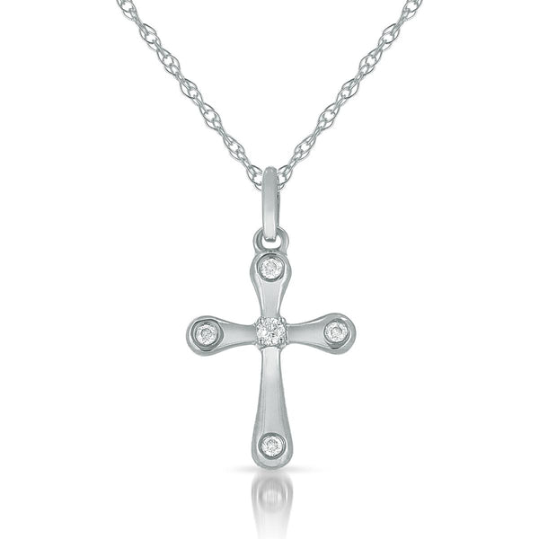14K White Gold Diamond Cross Necklace-Necklaces-MWI Jewelry-