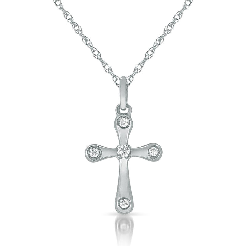 14K White Gold Diamond Cross Necklace-Necklaces-MWI Jewelry-