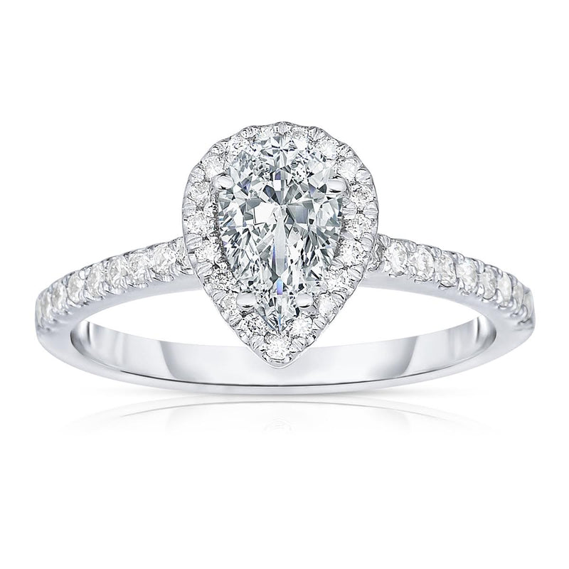Platinum Pear Shaped Diamond Engagement Ring with Diamond Halo