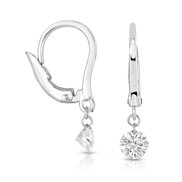 14K White Gold Round Drilled Diamond Dangle Earrings-EARRINGS-MWI Jewelry-