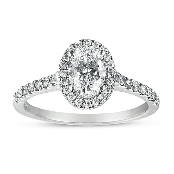 14K White Gold Oval and Diamond Halo Engagement Ring