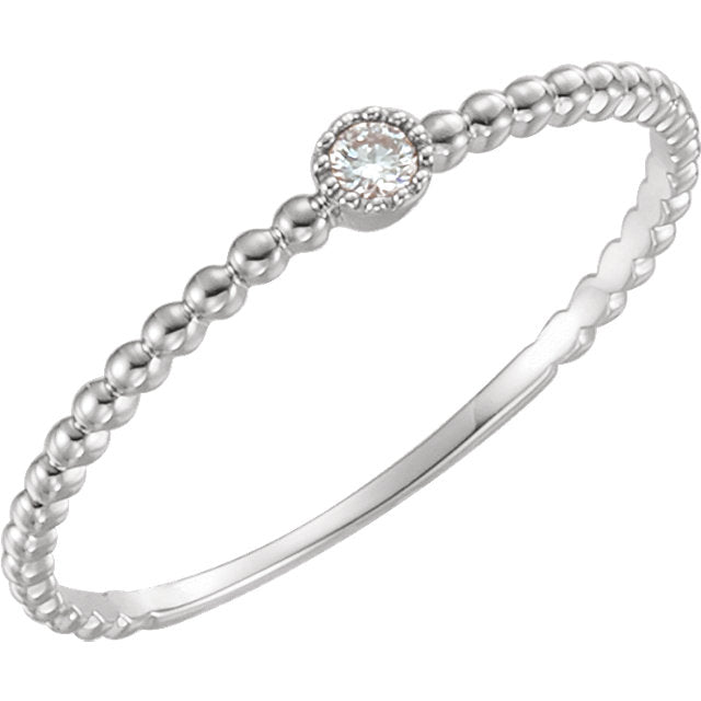 14K Rose Gold Diamond Bead Design Ring