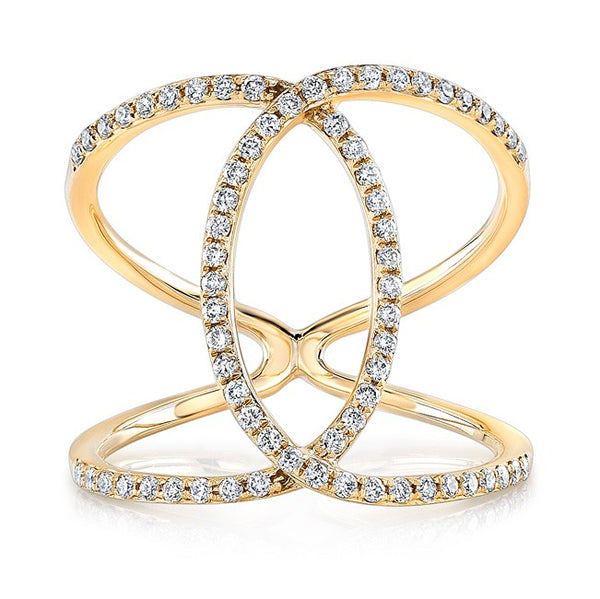 14K Yellow Gold Diamond Intertwined Circle Ring-Rings-majolie-YELLOW GOLD-