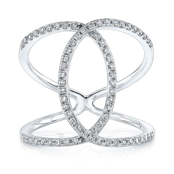 14K White Gold Diamond Intertwined Circle Ring
