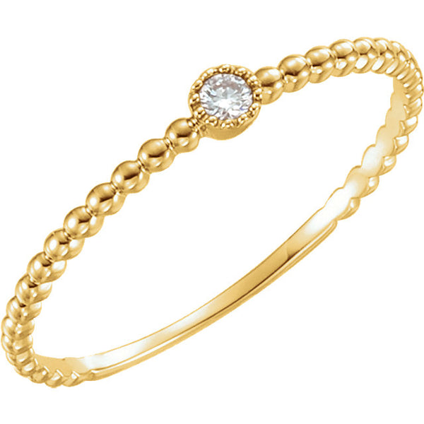 14K White Gold Diamond Bead Design Ring