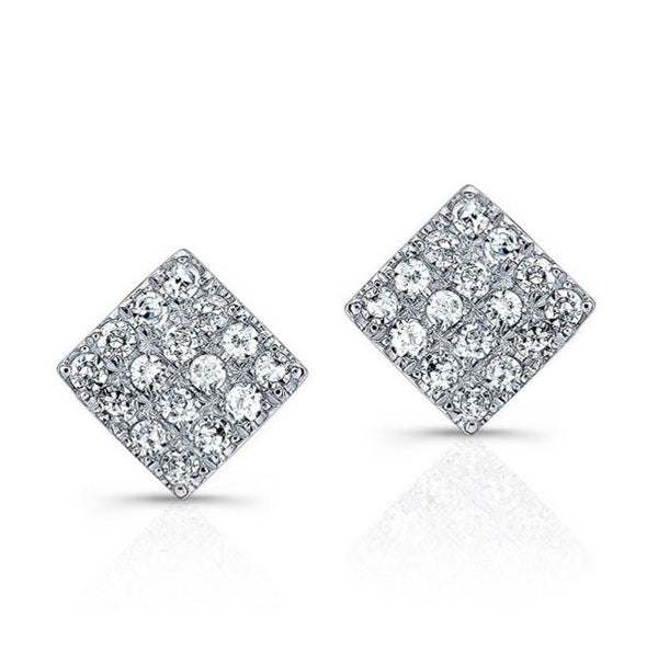 14K White Gold Diamond Pave Mini Square Earrings