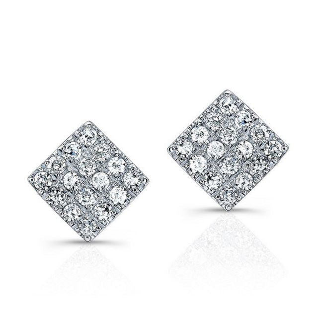 14K White Gold Diamond Pave Mini Square Earrings-EARRINGS-majolie-WHITE GOLD-