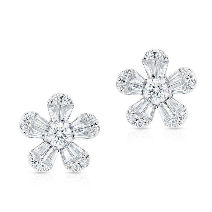 14K Rose Gold Diamond Flower Stud Earrings (Small)