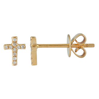 14K Yellow Gold Diamond Mini Cross Stud Earrings