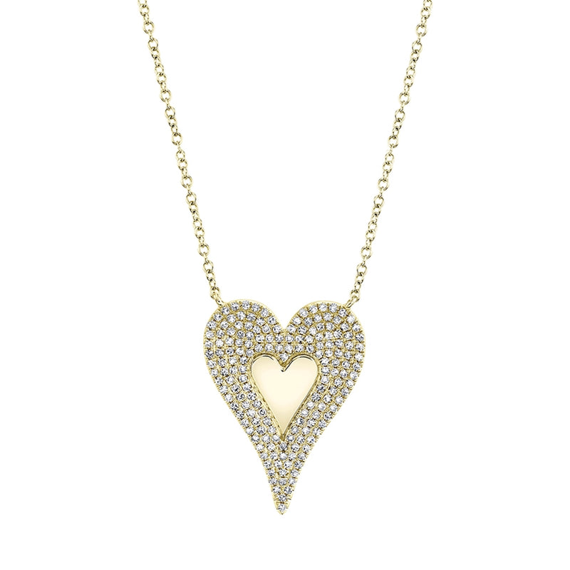 14K Yellow Gold Diamond Large Heart Polished Necklace