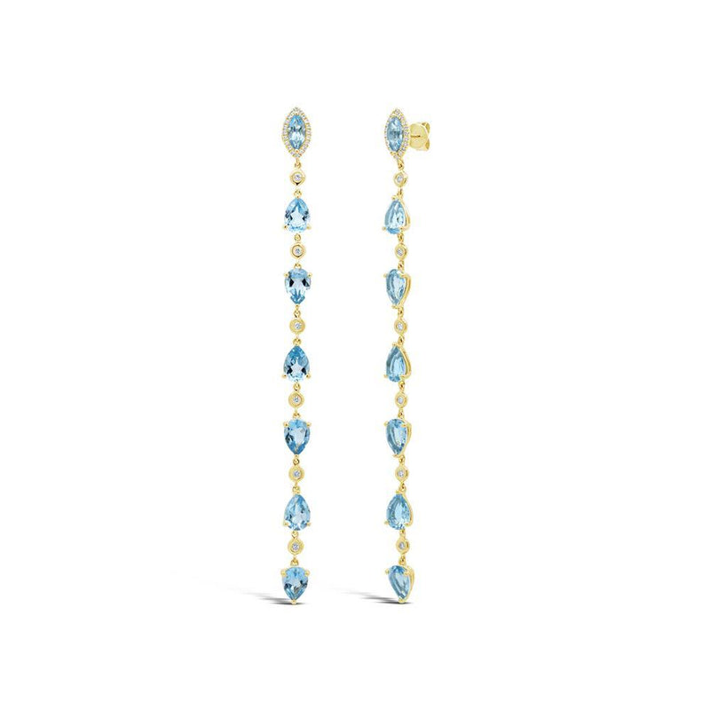 14K White Gold Diamond + Blue Topaz Earrings