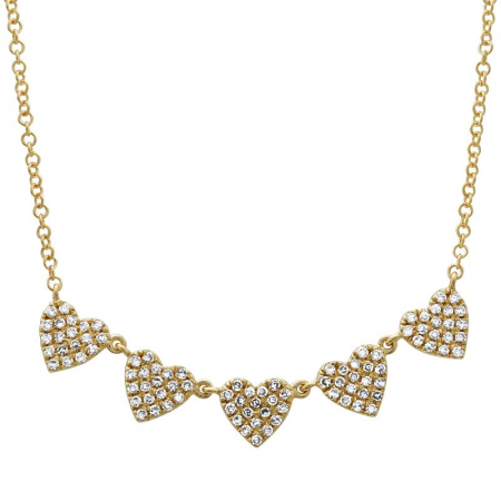 14K Yellow Gold Diamond 5 Hearts necklace