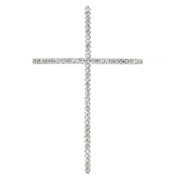 14K White Gold Diamond Large Cross Necklace
