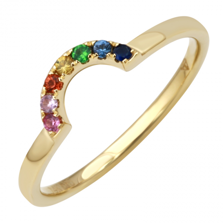 14K Yellow Gold Multi Color Sapphire Rainbow Ring