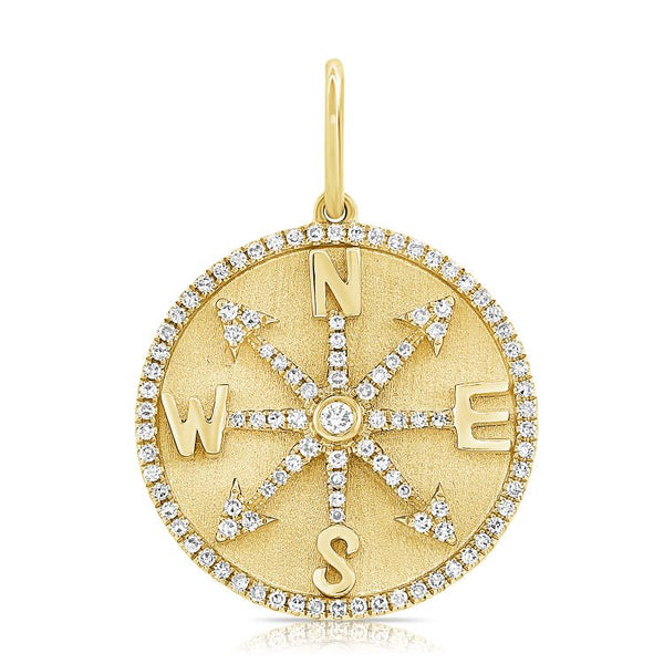 14K Yellow Gold Diamond Compass Pendant-Charms & Pendants-Maurice's Jewelers-