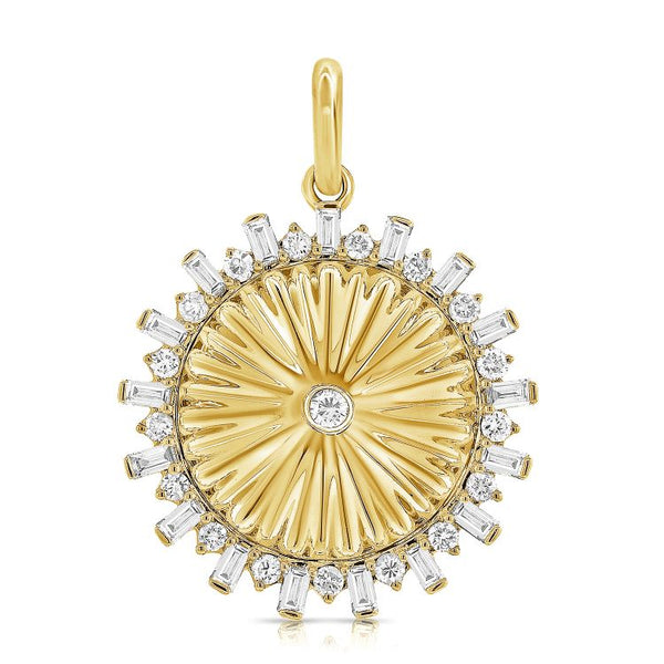 14K Yellow Gold Diamond Fluted Disc Necklace