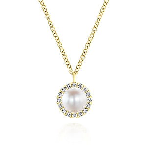 14K Yellow Gold Diamond + Pearl Necklace