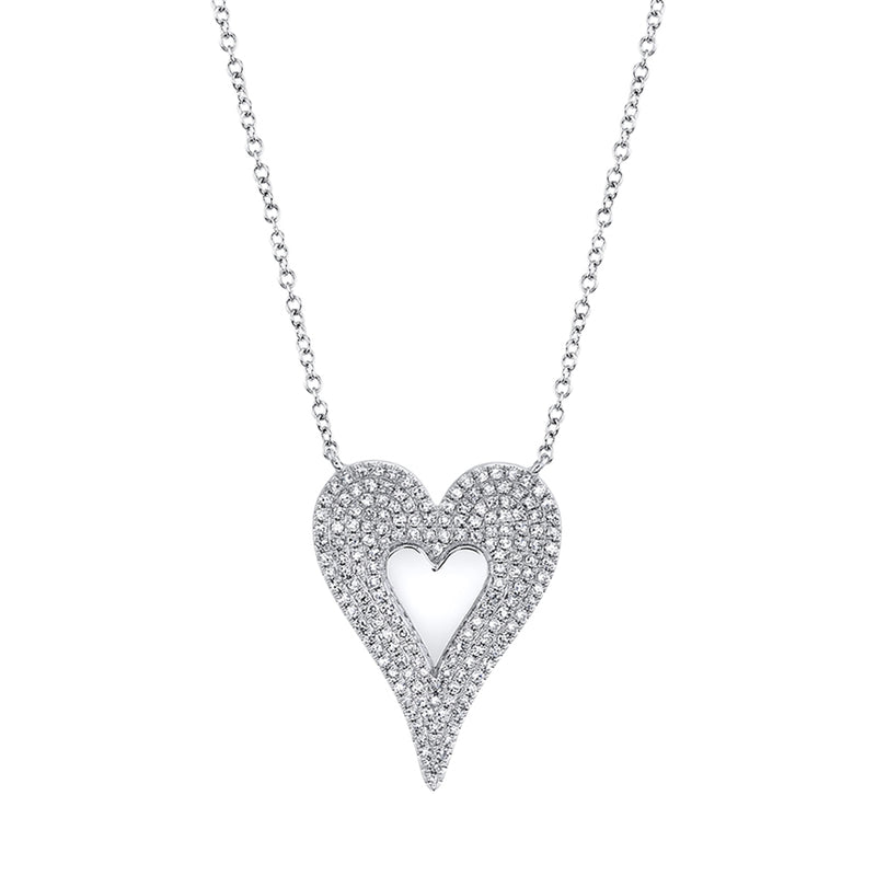 14K Yellow Gold Diamond Large Heart Polished Necklace