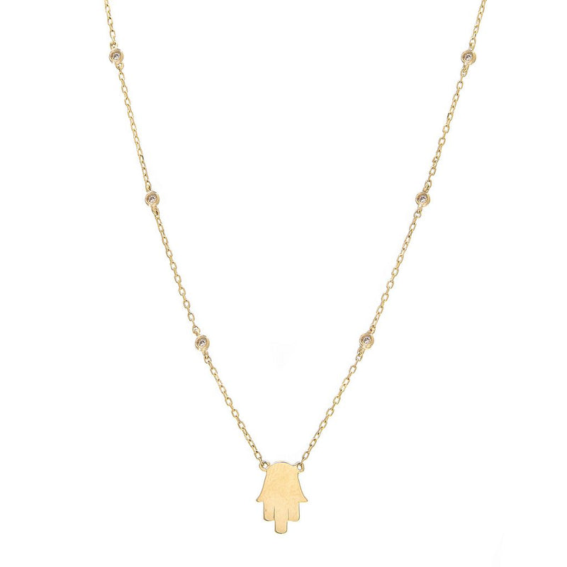 14K Yellow Gold Diamond By the Yard + Hand of God Necklace-Necklaces-lau international-