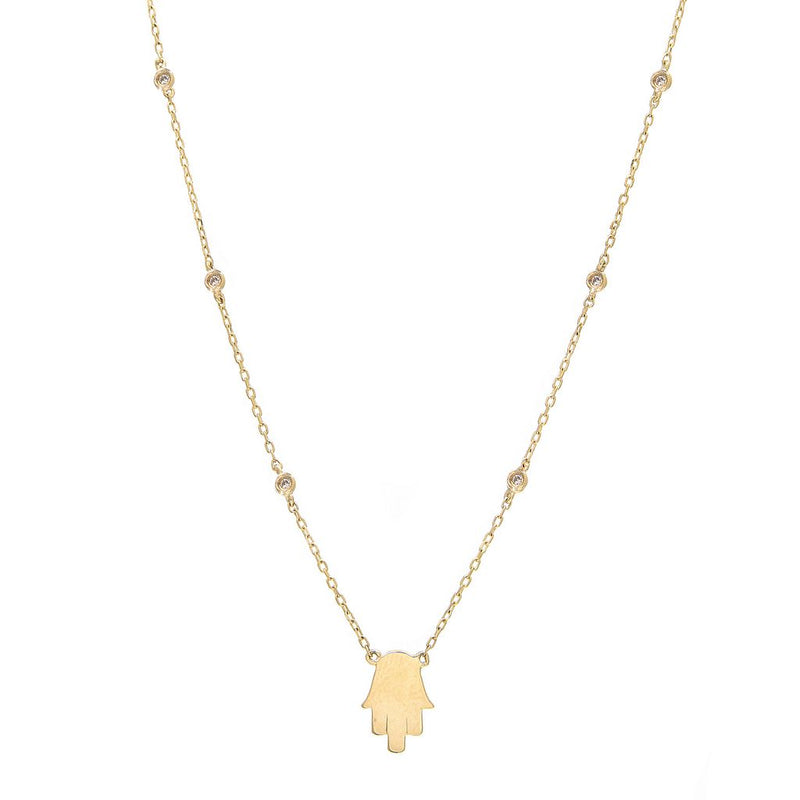 14K Yellow Gold Diamond By the Yard + Hand of God Necklace
