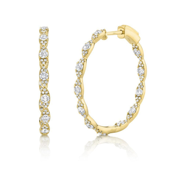 14K White Gold Diamond Hoop Earrings-EARRINGS-Maurice's Jewelers-YELLOW GOLD-