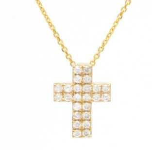 14K Yellow Gold Diamond Cross Necklace-Necklaces-lau international-