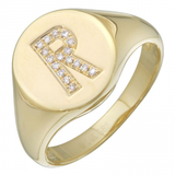 14K Yellow Gold Diamond Initial Signet Ring-Rings-superbell-R-