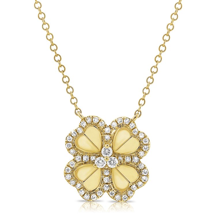 14K Yellow Gold Diamond Clover Necklace-Necklaces-Maurice's Jewelers-