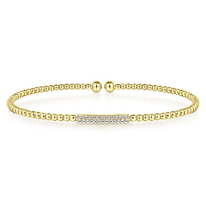 14K Yellow Gold Diamond Beaded Open Bangle