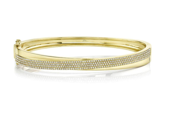 14k Yellow Gold Diamond Pave & Polished Crossover Bangle-Bracelets-Maurice's Jewelers-