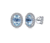 14K White Gold Diamond Halo + Oval Aquamarine Earrings-EARRINGS-gabriel & co-