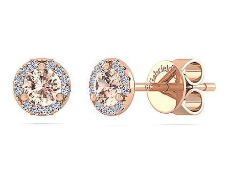 14K Rose Gold Diamond + Morganite Stud Earrings