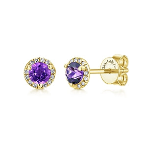 14K Yellow Gold Diamond + Amethyst Stud Earrings-EARRINGS-gabriel & co-