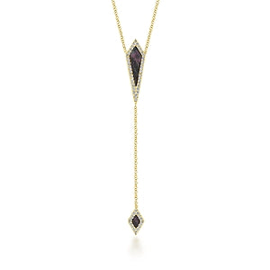 14K Yellow Gold Diamond + Mother Of Pearl Y Necklace