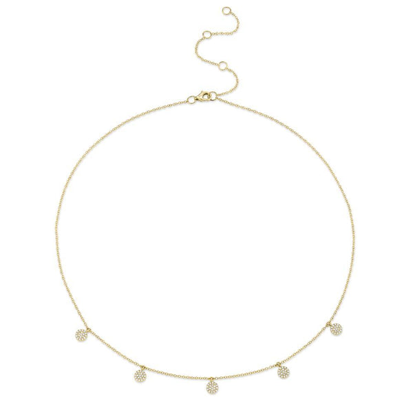 14K Yellow Gold Diamond Pave Disc Dangle Necklace