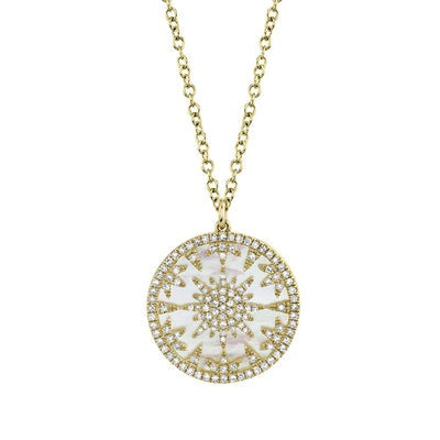 14K Yellow Gold Diamond & Mother Of Pearl Necklace