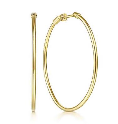 14K Yellow Gold 40mm Plain Round Classic Hoops