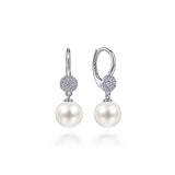 14K White Gold Diamond + Pearl Drop Earrings-EARRINGS-gabriel & co-