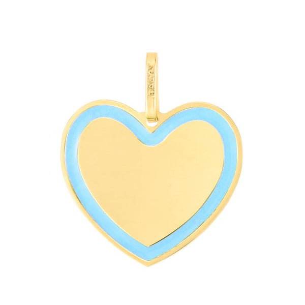 14K Yellow Gold Blue Enamel Heart Charm