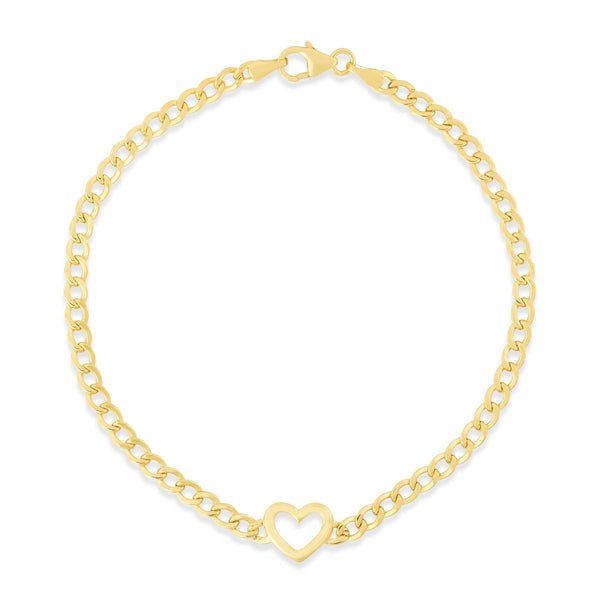 14K Yellow Gold Heart Curb Link Bracelet-Bracelets-MAURICE'S JEWELERS-