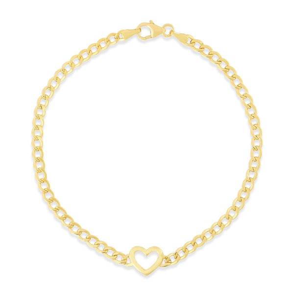 14K Yellow Gold Heart Curb Link Bracelet