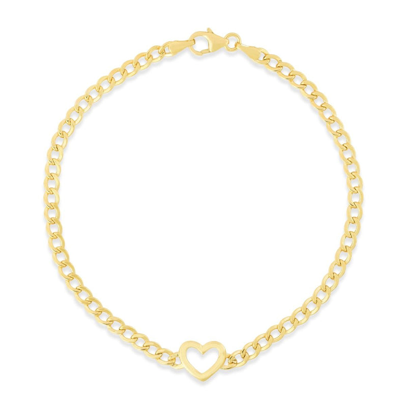14K Yellow Gold Heart Curb Link Bracelet-Bracelets-MAURICE'S JEWELERS-