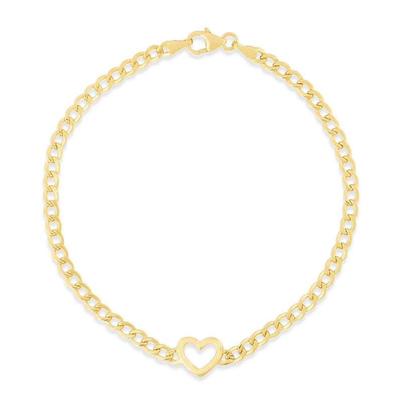 14K Yellow Gold Heart Curb Link Bracelet