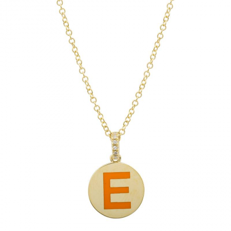 14k Yellow Gold Enamel Initail Diamond Necklace-Necklaces-Maurice's Jewelers-