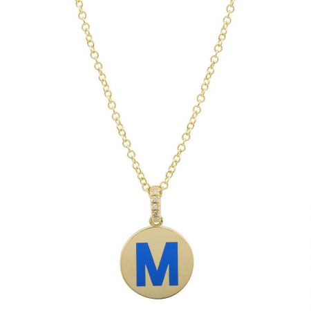 14k Yellow Gold Enamel Initail Diamond Necklace-Necklaces-Maurice's Jewelers-
