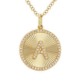 14K Yellow Gold Fluted Disc Diamond Initial Necklace