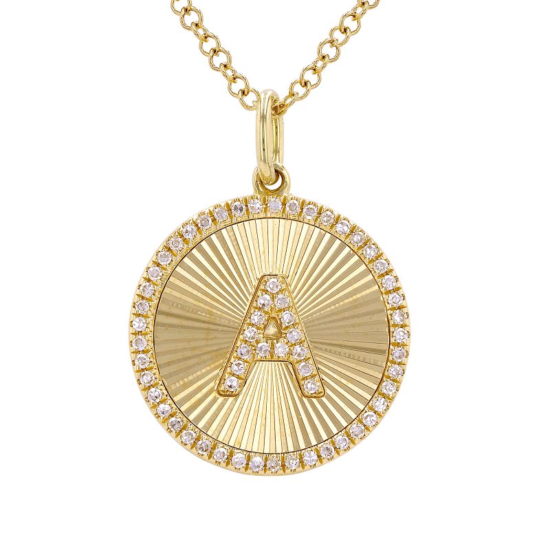 14K Yellow Gold Fluted Disc Diamond Initial Necklace-Necklaces-Maurice's Jewelers-A-