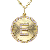 14K Yellow Gold Fluted Disc Diamond Initial Necklace-Necklaces-Maurice's Jewelers-E-