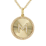 14K Yellow Gold Fluted Disc Diamond Initial Necklace-Necklaces-Maurice's Jewelers-M-