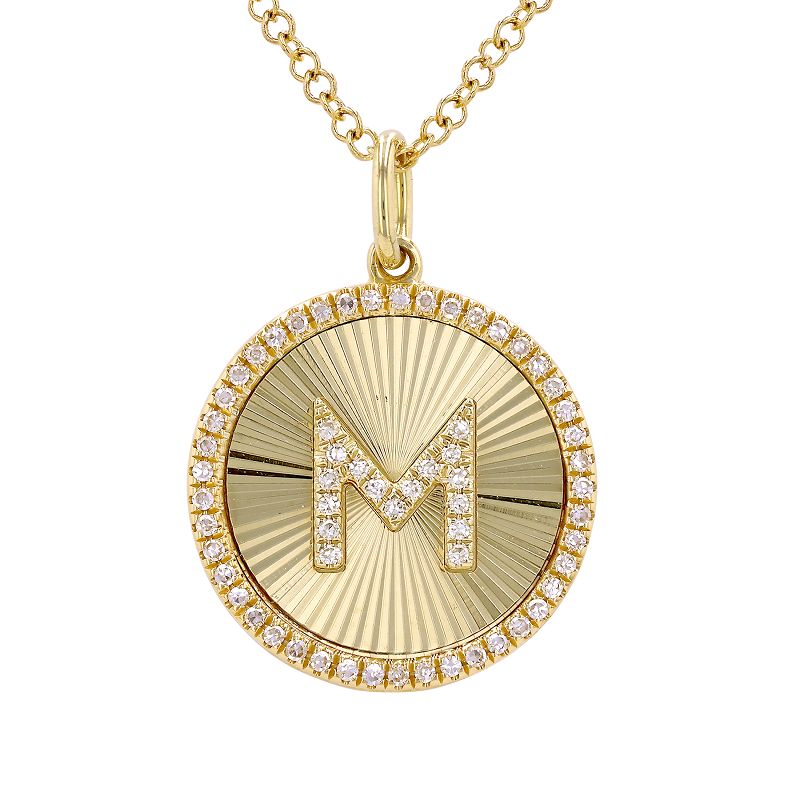 14K Yellow Gold Fluted Disc Diamond Initial Necklace